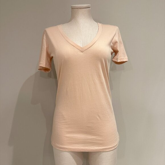 Aritzia Community Organic Cotton Short Sleeve T-Shirt Womens Size S Peach V Neck - Picture 1 of 6